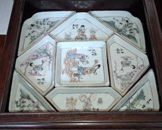 Chinese Famille Rose Porcelain Sweetmeat Set with Wooden Box