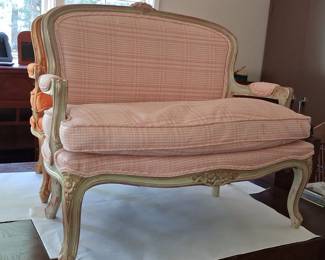 Vintage French Provincial Style Settee with Gingham Upholstery