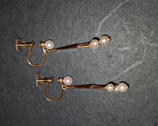 Mid-Century 14k Yellow Gold Cultured Pearl Drop Screw-Back Earrings