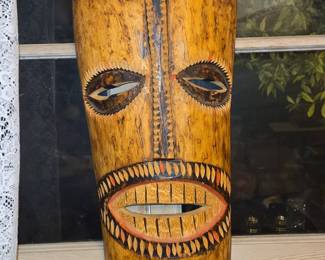Large Hand-Carved Wooden Tiki Mask