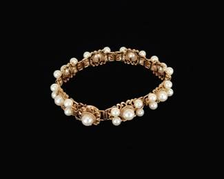 Vintage 14k Gold and Pearl Floral Bracelet