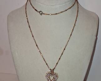 Rose Gold Tone Heart Pendant Necklace with Clear Stones