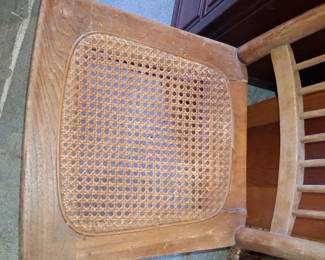 Antique Oak Spindle-Back Chair with Cane Seat