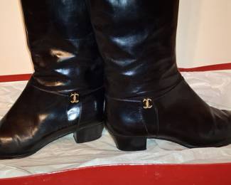 Salvatore Ferragamo Black Leather Riding Boots with Gancini Detail