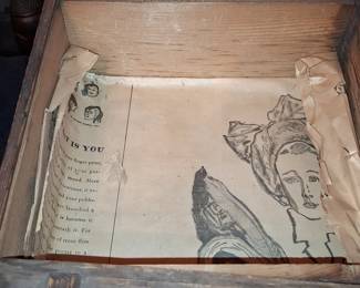 Vintage Wooden Tea Crate with Ephemera Lining