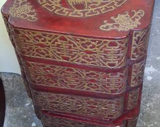 Antique Chinese Red Lacquered Wedding Dowry Stacking Boxes