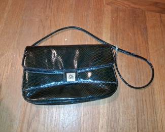Vintage Black Snakeskin Embossed Leather Evening Bag