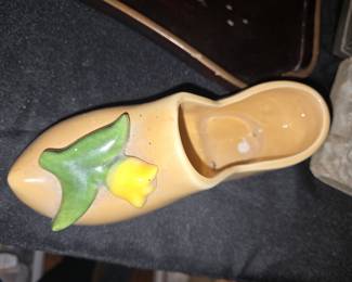 Vintage McCoy Pottery Yellow Clog Planter with Tulip