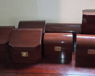 Collection of Vintage Mahogany Tea Caddies and Boxes
