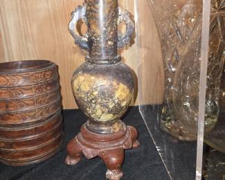 Chinese Carved Soapstone Vase with Dragon Handles