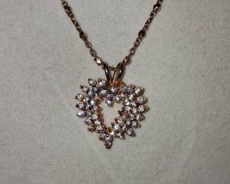 Rose Gold Tone Heart Pendant Necklace with Clear Stones