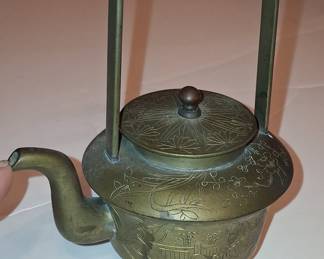 Vintage Etched Brass Teapot - Made in India