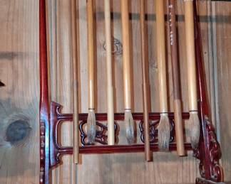 Chinese Calligraphy Brush Set with Dragon-Head Display Stand