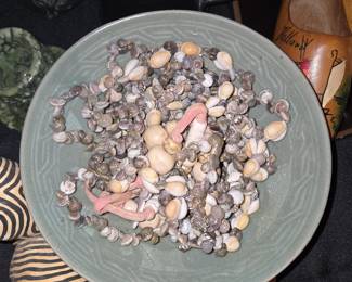 Celadon Glazed Ceramic Bowl with Seashell Collection