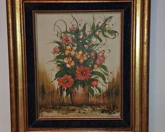 Mid-Century Floral Still Life Oil Painting Signed 'Mares' 8"x11"