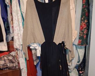 Vintage Black Dress with Attached Kimono-Style Bolero and Giraffe Print Hem
