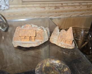 Hand-Carved Bark Wood Miniature Buildings - Mexico