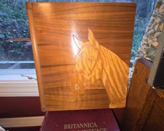 Mid-Century Modern Wood Inlay Horse Serving Tray
