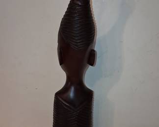 Vintage African Carved Wood Female Bust with Spiraled Coiffure