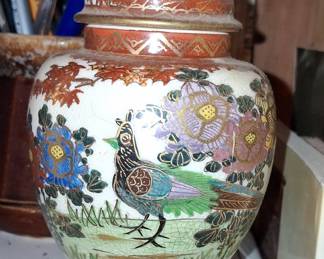 Vintage Japanese Satsuma Style Ginger Jar with Peacock and Peonies