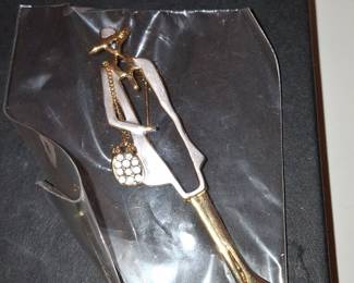 Vintage AJC Figural Lady Brooch with Rhinestone Handbag