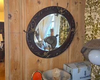 Victorian Style Oval Wall Mirror with Coat Hooks