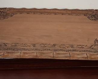 Antique Hand-Carved Walnut Wood Serving Tray with Grapevine Motif
