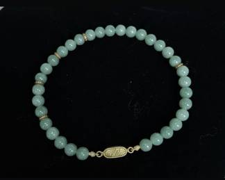 Vintage Jadeite Bead Necklace with 14k Gold Clasp