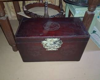 Chinese Rosewood Jewelry Box with Brass Fittings