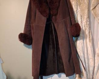 Vintage 70s Penny Lane Shearling Suede Coat with Fur Trim