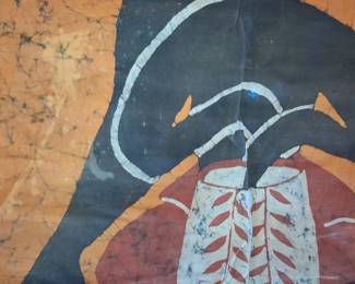 African Batik Wall Hanging with Figures and Vessels