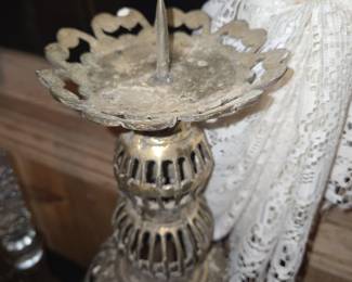 Vintage Ornate Metal Candlestick with Snuffer