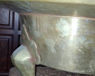 Vintage Brass Jardiniere with Vintage Oil Cans
