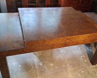 Milo Baughman Style Burl Wood Parsons Dining Table 3'3"x9'2"