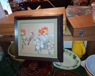 Vintage Chinese Painting on Silk: Bird and Flowers
