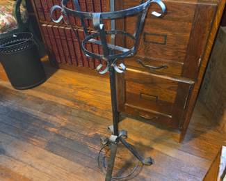 Vintage Wrought Iron Plant Stand with Scrollwork