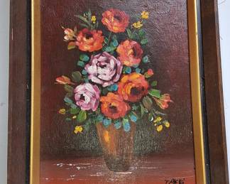 Floral Still Life Oil Painting Signed Takei 7"x8"