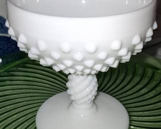 Fenton Milk Glass Hobnail Compote with Twisted Stem