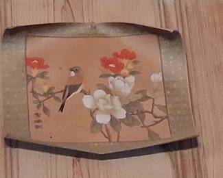 Vintage Japanese Lacquerware Tray with Bird and Floral Motif