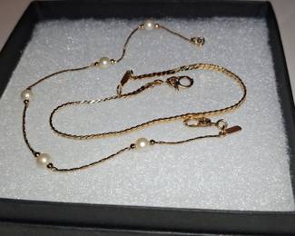 14K Gold Freshwater Pearl Station Necklace