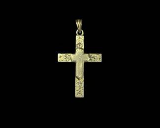 Vintage Engraved Gold Cross Pendant