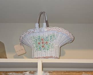 Vintage Hand-Painted Wicker Basket with Floral Motifs