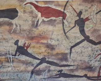 African Batik Wall Hanging - Hunting Scene