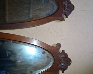 Pair of Victorian Revival Carved Mahogany Wall Mirrors 3'5" high 1'1" wide
