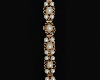 Vintage 14k Gold and Pearl Floral Bracelet