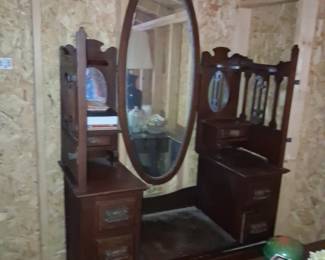 Victorian Oak Triple Mirror Vanity