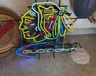 Neon Blackhawks/ Budweiser Sign