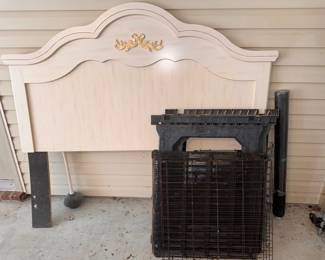 Headboard, Foldable dog gate and plastic saw horses