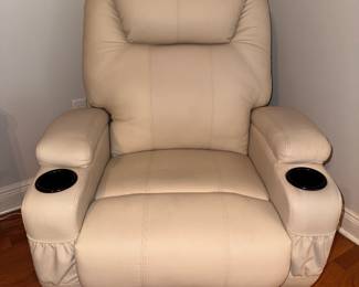 Faux-leather home theater recliner/swivel rocker.