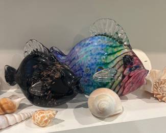 Harry Boyer signed blown glass fish 1998 and 1997